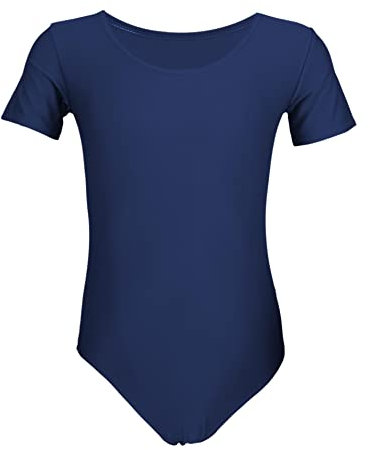 Aquarti Mädchen Gymnastikanzug Kurzarm Ballett Trikot, Farbe: Dunkelblau, Größe: 158