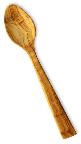 Cuchara pequeña chef de madera olivo fabricada artesanalmente en España, utensilio de cocina (21,5 cm)