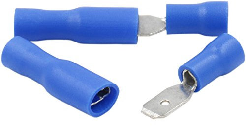 Heschen 100 terminali per cavo maschio e femmina a sgancio rapido in vinile, completamente isolati, 4,8 x 0,5 mm, per 1,5 – 2,5 mm² (16 – 14 AWG) blu