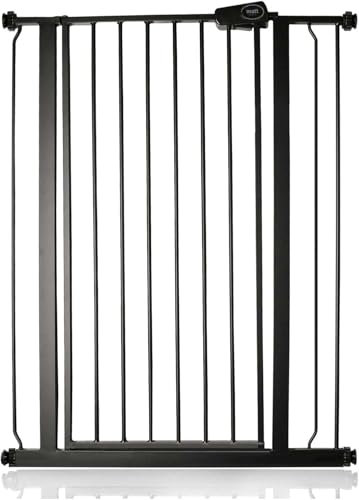 Safetots Extrahohes Metall-Sicherheitsgitter, Druckmontage, 81.4cm - 89cm, Mattschwarz, 104cm Höhe, Extrahohes Treppengitter, hohe Gitter fuer Babys, Einfache Installation