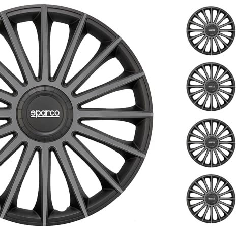 Sparco Corsa Satz von 4 Radkappen 14 Zoll Treviso Auto Radkappen SPC1493BKGR schwarz grau