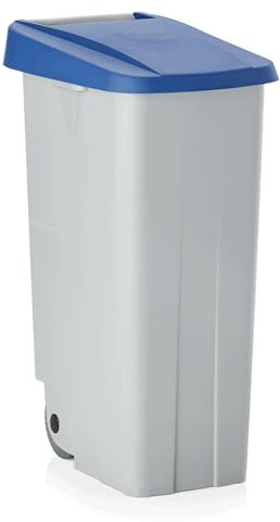 WAS 9236 111 Xtra Preiswert Polypropylen Abfallbehälter mit Zwei Rollen, Blau, 57cm Länge, 42cm Breite, 87cm Höhe, 110L