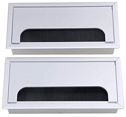 2PCS Desk Grommet Metal Rectangle Desk Cord Cable Hole Cover Grommet with Brush for Home Office Bank Computer Table