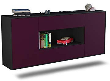 Sideboard Denton hängend (180x77x35cm) Korpus anthrazit matt - Front Lila - Push to Open - Leichtlaufschienen
