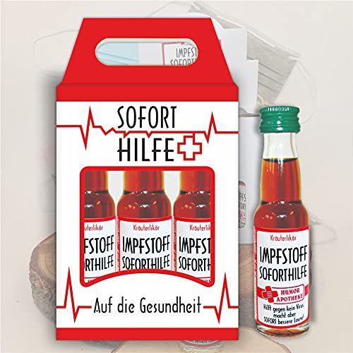 Impfstoff Sofort Hilfe 3er Box | 3 x 2cl | Kräuterlikör Likör | 32% vol. alk. | Humormedizin | Der erste Impfstoff gegen das Virus kommt aus unserer Humorapotheke