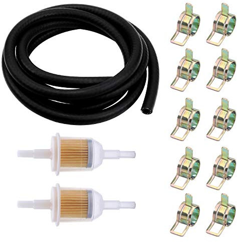 HSEAMALL Motorrad Kraftstofffilter Schlauch Kit 1/4-Zoll-Benzinschlauch-Kit mit 2 m Kraftstoffleitung und 2PCS 6 mm / 8 mm Benzin-Kraftstofffilter und 10PCS Schlauchklemmen für Auto-Motorrad-Scooter
