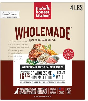 The Honest Kitchen Human Grade Wholemade™ Dehydrated Dog Food, Whole Grain Dog Food, Beef & Salmon, 4 lb (makes 16lbs)