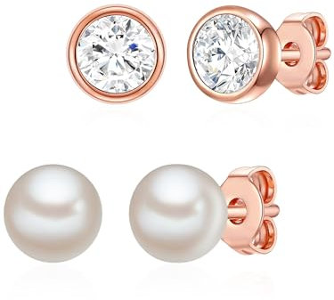 Rafaela Donata Damen Ohrstecker 2er 925/- Sterling Silber verziert mit Kristallen Süßwasser-Zuchtperle ca. 6,0 mm