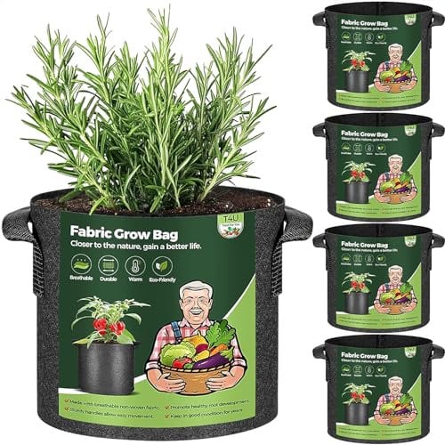 T4U 5 Stück 11L Kartoffel Pflanzsack aus Vliesstoff, 3 Gallonen Ф25cm Stofftopf 11L Pflanzsäcke mit Tragegriffe, Wiederverwendbar Kartoffelsack Pflanztasche für Blumen und Gemüse im Freien(Schwarz)