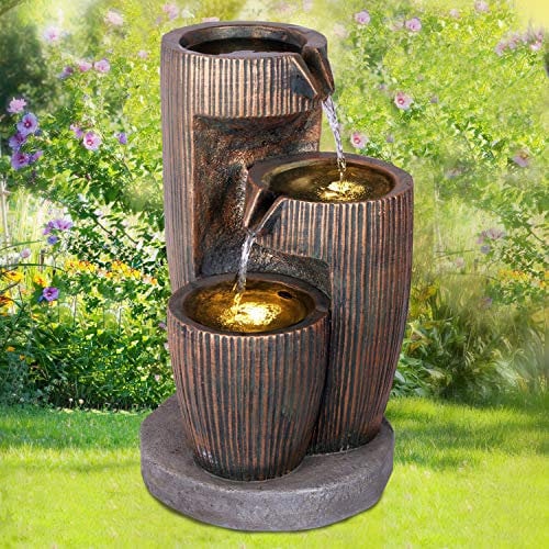 Gartenbrunnen Brunnen Zierbrunnen Zimmerbrunnen Springbrunnen Brunnen 230V Wasserfall Wasserspiel für Garten, Gartenteich (DREIERLEI)