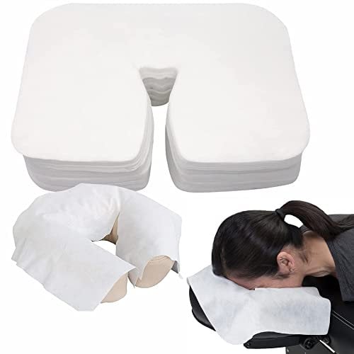 100 Pieces Breathable Disposable Face Cradle Covers Ultra Soft Non Woven Fabric Headrest Covers SPA Face Rest Covers for Massage Tables, Chairs Beauty Spa Salon Bed, 14.17 x 10.6“/ 36 x 27 cm