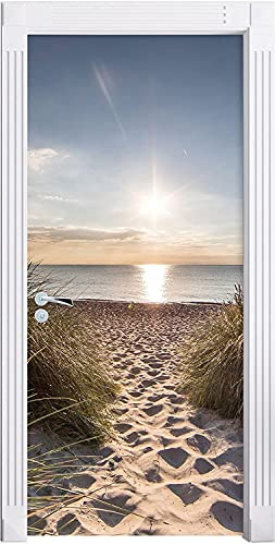 Stickers Muraux Porte 3D Auto-adhésif-Chemin de la plage -Papier Peint Decal de Porte,Autocollants Murales de Porte PVC Affiche Porte étanche pour Chambre Salon Décoration de Porte 80 x 200 cm