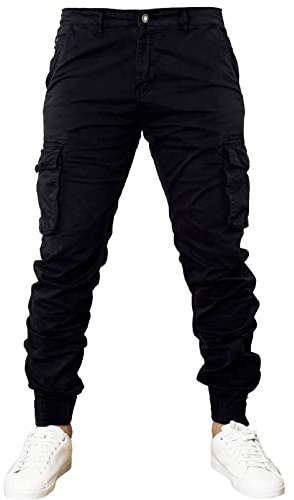 Toocool Pantaloni Uomo Cargo Militari tasconi Laterali Casual Cotone G6538 [34/tg 48,G6570 Nero]