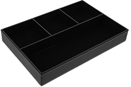Operitacx Schmuck Leder Tablett Nachttisch Aufbewahrungsbox für Schlüssel Handy Münzen Geldbörse Uhren PU Leder Schreibtisch Organizer für Damen und Herren Kommode Top Organizer schwarz