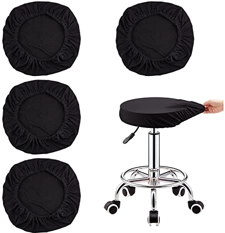 AHANDMAKER Barhockerbezüge, Runder Sitzbezug Für Hocker, Schwarze Dehnbare Hockerkissenbezüge, Waschbarer, Staubdichter, Elastischer Barhocker-Schonbezug Für Polstermöbel, 4 Stück