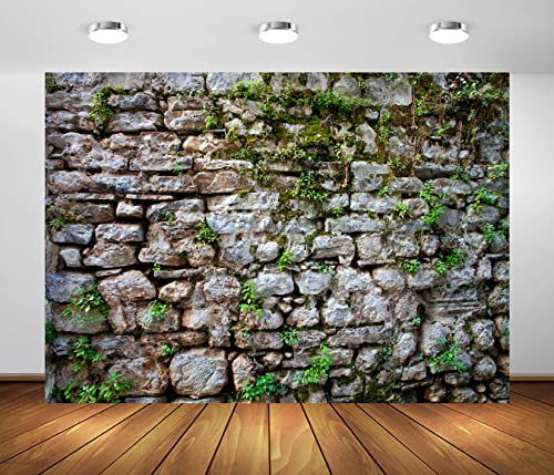 BELECO 2.1x1.5m Stoff-Hintergrund aus Vintage-Ziegelsteinmauer für Fotografie, überwucherte Mauer, antike Felsmauer, strukturierter Hintergrund, mittelalterliche Burgmauer, Party-Dekoration