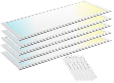 ENOVALITE LED-Panel, 120x30cm, CCT Farbwechselfunktion, 36W, 3600lm, 3000K | 4000K | 6000K | inkl. Netzteil | LED Deckenleuchte für Büro, Wohnzimmer und Werkstatt (5 Stück)