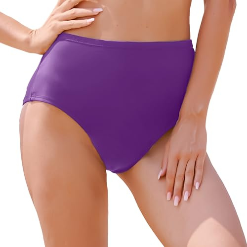 feitycom Period Swimwear-Menstrual Swimsuit Bikini Bottoms-High Waisted Leakproof Swim Bottoms for Teens Girls and Women (UK, Alpha, XL, Regular, Regular, Deep Purple)