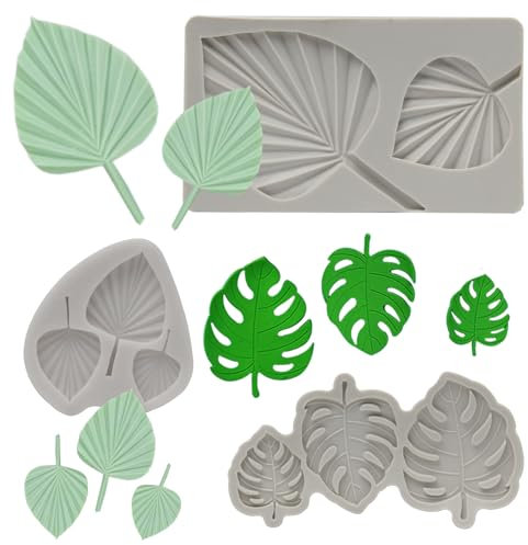 Neikafan 3 Piezas Hojas Molde de Silicona para Fondant 3D Molde con Forma de Hojas para Dulces, Chocolate, Galletas, Bricolaje, Gelatina, Decoración de Tartas Molde Hojas Tropicales
