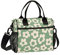 Bolsa de almuerzo para mujer, diseño de flores vintage, color verde, con correa para el hombro, loncheras para hombres, bolsa grande para oficina