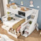 Kehun Kinderbett Etagenbett 90×200 & 140×200 mit Treppe, Hochbett Doppelbett mit Tafel und Stauraum Schubladen für 3 Kinder, Holzbett mit Rausfallschutz und Lattenrost, Weiß, Ohne Matratze
