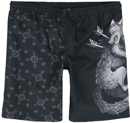 Black Premium by EMP Herren Schwarze Badeshorts mit Wolf-Print L