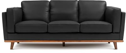 Valencia Artisan Full Leather Sofa 88” | Pure Full Italian Nappa Leather Couch, Solid Wood Accent, Ultimate Comfort, Black