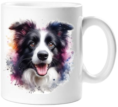 Stag Gallery Border Collie Dog Watercolour Splash Effect Gift 10oz Ceramic Mug Artistic Colourful Coffee Tee