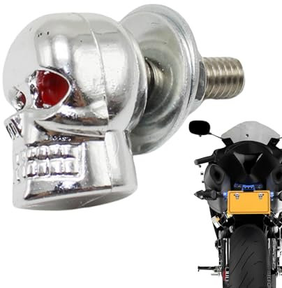 Motorcycle Tag Bolts, Number Plate Screws | Mounting Skull Screws for License Frames, Skull License Plate Fixings, Anti-Theft Screws, Bolts, Fits Most