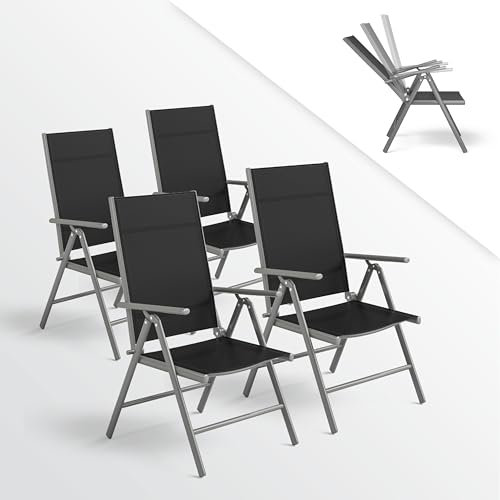 STEELSØN Gartenstuhl klappbar 4er-Set Lirael, Hochlehner mit Armlehne Klassisch Aluminium Campingstuhl, 7-Fach verstellbare Rückenlehne, Silber