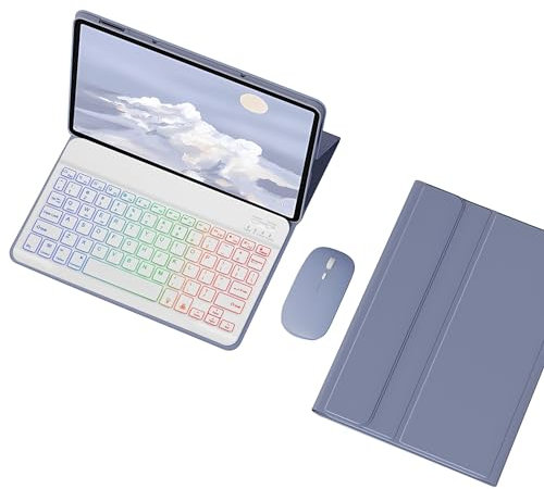 HLTOOP Funda con Teclado para Lenovo Tab M10 Plus 3rd Gen 10.6 2022 (TB125FU /TB128FU /TB128XU), Contener Ñ,Teclado Retroiluminado De 7 Colores con Ratón, Cubierta Trasera De TPU Suave,Púrpura