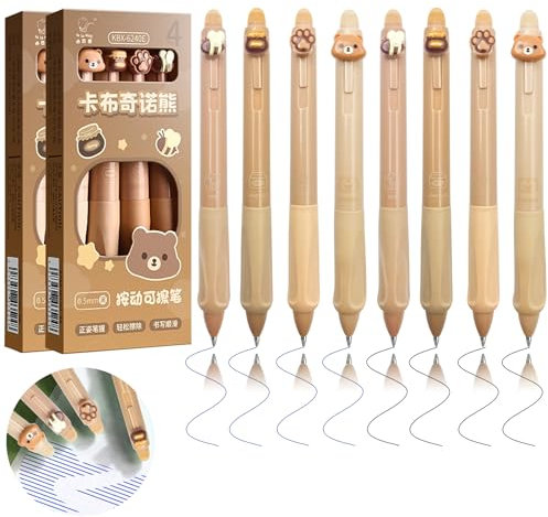 YeahBoom 8 Stück Radierbarer Kugelschreiber,Tintenroller Radierbar,Radierbare Stifte mit Tierkopf,0.5mm Erasable Pen Set,Radierstift,Radierbarer Tintenroller für Studenten Geschenk, Schul Bürobedarf
