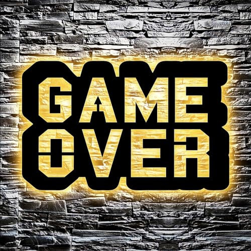 Game Over Led Gaming Zone - Gaming Schild - Gamer personalisiert Wand Lampe - Zimmer Deko - Besondere Geschenke für Videospiel Fans - Jungs Mädchen Junge Mann Frau Freundin Freund Geschenkidee