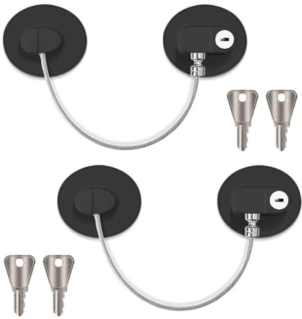 2 Pcs Refrigerator Door Locks, Fridge Lock with 4 Keys Stainless Steel Zinc Alloy Strong Adhesive Lock Protect Baby Safety Used on Refrigerators Freezers Cabinets Dryers Washers(White) (Black-Round)