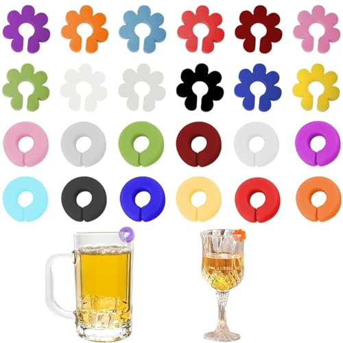 24 PCS Segna Bicchieri Calici, Marcatori Segna Calici Segnabicchieri Vino Segnabicchieri Colorati Silicone Marcatori Bicchieri da Vino Riutilizzabili Marcatori per Varie Tazze Forniture (Set A)