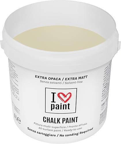 I LOVE CHALK PAINT Colore Sabbia 4 Litri - Senza Carteggiare Colora Mobili, Pareti e Oggetti - Senza solventi e formaldeide – Inodore a base di acqua