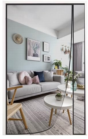 Rideau de porte à lamelles avec ouverture gauche/droite, moustiquaire magnétique, noir, 110 x 225 cm