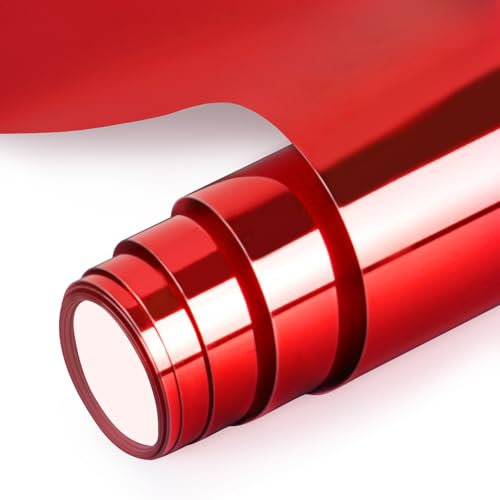 NANAPLUMS Plotterfolie Textil - PU Flexfolie Plotter Textil, Verwendet in Textilien Transferfolie zum Aufbügeln für DIY T-Shirt, Stoffe(Metallisches Rot)