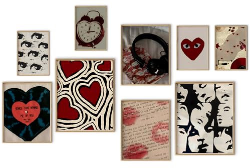 KONGSY Downtown Girl Wandkunstdrucke, 9er-Set, Y2k-Poster, Vintage-Kunstdrucke, kokette, Wanddekoration, ästhetische Bilder, Raumdekoration für Teenager, Mädchen, Schlafsaal, Schlafzimmer