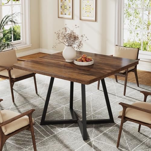 Tribesigns Mesa Comedor Mesa Cuadrada para 4 Personas, Base de Metal de diseño Industrial, Madera para Comedor, Plana, marrón 80 cm