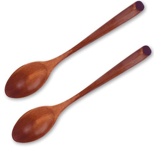 2pcs Cuchara de Madera de Mango Largo 19 cm, Nature Cucharas de Cocina, Redonda y Pequeña, Ideal Para Cocinar Y Servir Platos