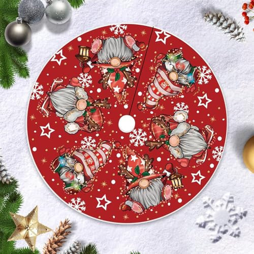 Jupe Sapin De Noël 120cm, Couvre Pied Rond Rouge Avec Motif De GNOME, Tapis Pour Décorations De Vacances De Fête