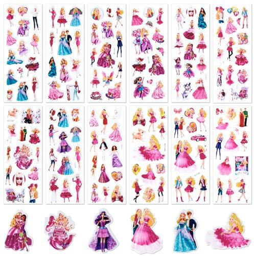 Barb Stickers- Pink Princess Stickers for Kids Children- Anime 3D Puffy Stickers for Girls- Cartoon Waterproof Stickers for Party Bags Fillers Rewarding Laptop Skateboard Scrapbooking Wall Bottle