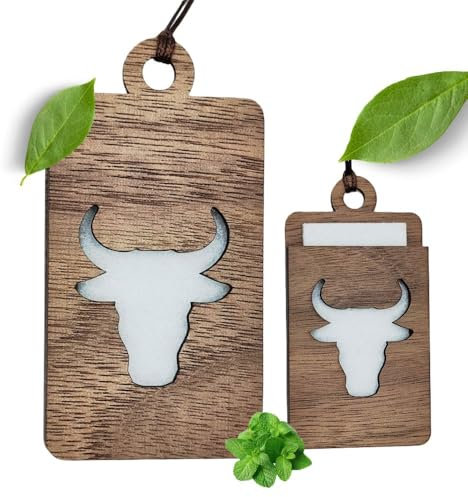 BULLE Aroma Holz Diffuser für Ätherische Öle/Auto Duftbaum/verschiedene Designs, Wiederverwendbar mit austauschbarem Filzpad/Handgefertigt in Bayern aus echtem Holz/Eleganter Lufterfrischer