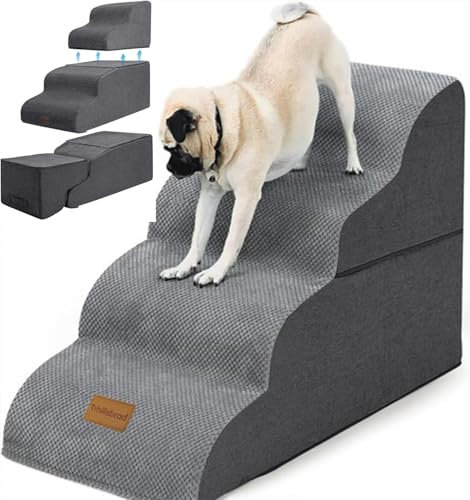 2025 4-Stufen Hundetreppen für hohe Betten, 2-in-1 Hundetreppen für kleine Hunde und Katzen, Faltbare Haustiertreppen für Hochbettklettern, rutschfeste ausgeglichene Haustiertreppe Indoor