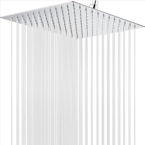 Soffione Doccia Quadrato, Soffione Quadrato Da 16” In Acciaio Inox,Soffione Quadrato 40x40cm,Girevole a 360,Soffione Da Incasso a Risparmio Idrico,Installabile a Parete o a Soffitto