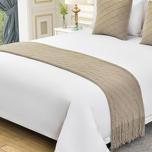 SXLXYOF Boho-Bettschals für Kingsize-Betten Läufer Schal mit Quasten gewebte Strick-Überwurfdecke Queensize-Bettüberwürfe Bettwäsche Tagesdecke Schutz für Hotelzimmer Zuhause,B-60 * 230CM(1.8m Bed)