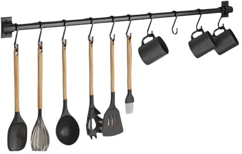 Wansiman Hakenleiste KüChe,AufhäNgung KüChenutensilien,KüChe Hakenleiste,Haken FüR KüChenutensilien,Aluminium KüChe Hakenleiste,Platzsparende KüChenutensilienhaken,FüR KüChe,Schwarz