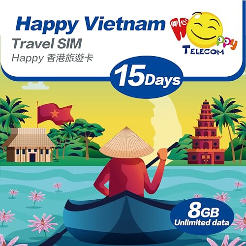 Happy Vietnam 15 Days Unlimited Data Travel SIM-Karte | Kein Tageslimit | 8 GB 4G LTE High-Speed-Daten dann 128 kbps | Einfache Aktivierung | Keine Registrierung