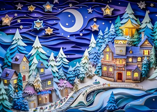 Bullglesup Puzzle pour Adultes 1000 pièces, Town avec Affiche, pièces Parfaitement imbriquées Lettres au Dos, Pas de poussière, Cadeau pour Personnes âgées (70 x 50 cm) ﻿